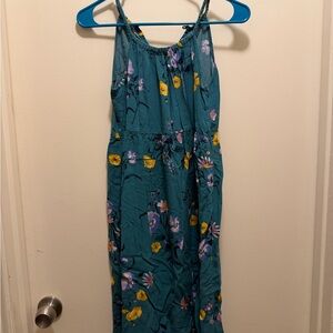 Old Navy Teal Floral Maxi Dress with Purple & Yellow Accents